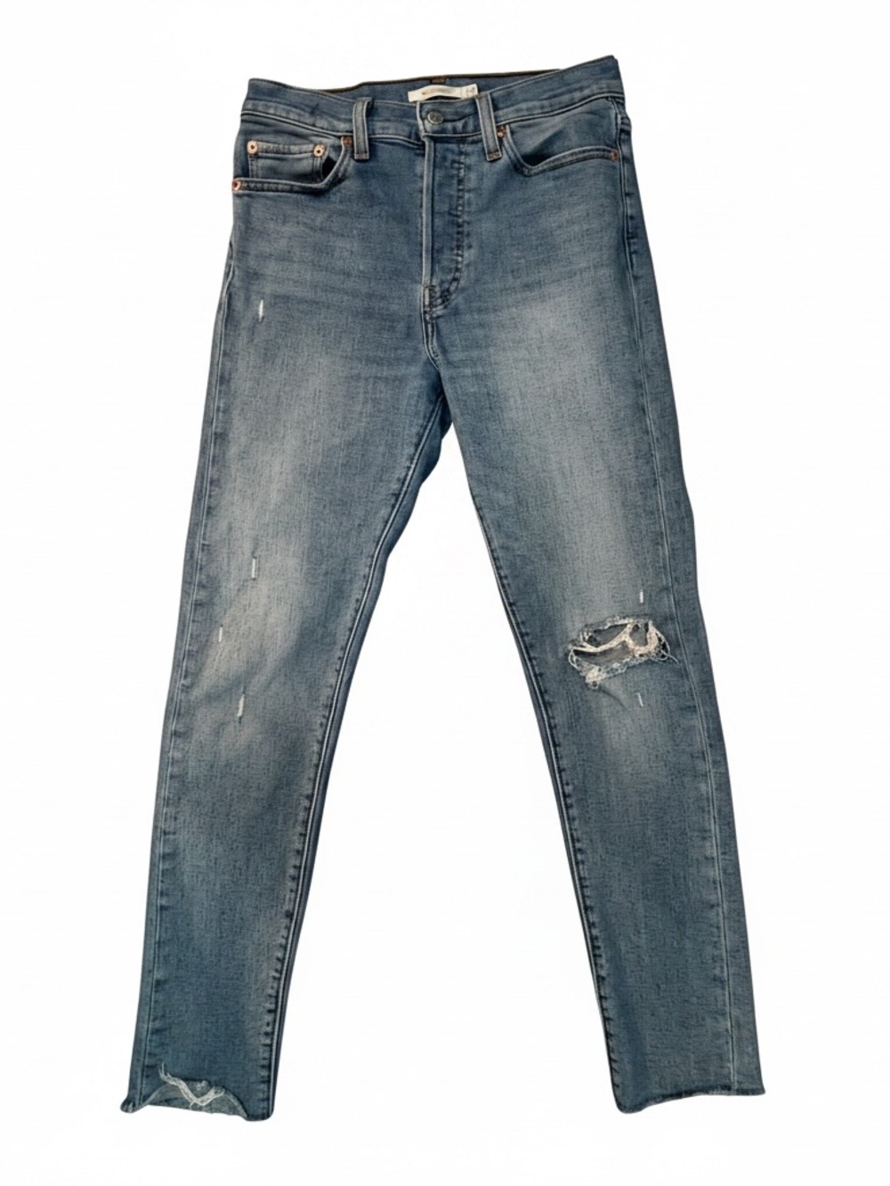 Levis Wedgie Skinny Jeans Womens 27 High Rise Light Wash Distressed Ripped Knee